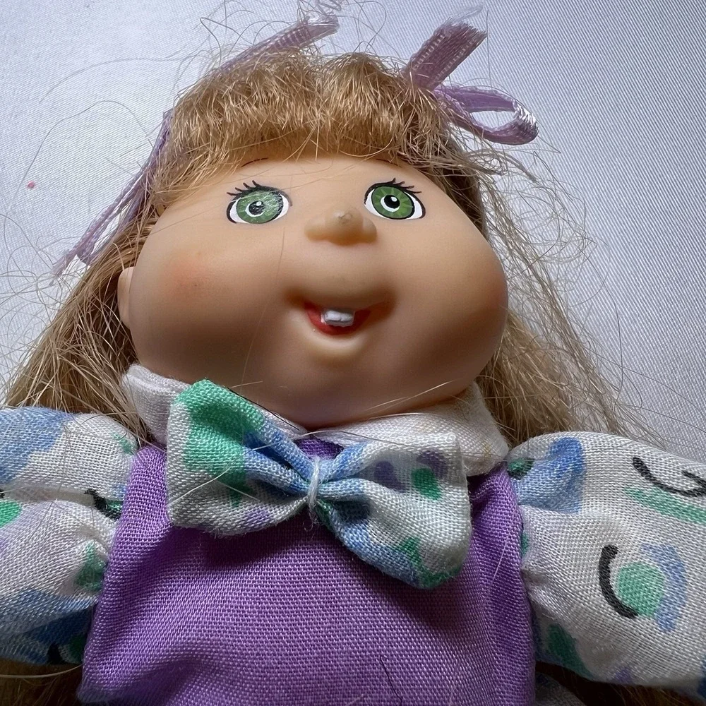 Mini Cabbage‎ Patch Baby Doll Vintage Blonde Girl Purple Blue Dress 1995